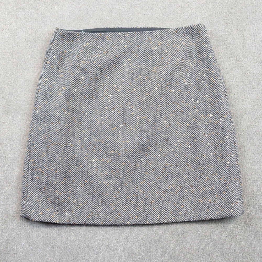 LOFT Petites Herringbone Sequin Wool Blend Mini Skirt 2P Gray A-Line Preppy